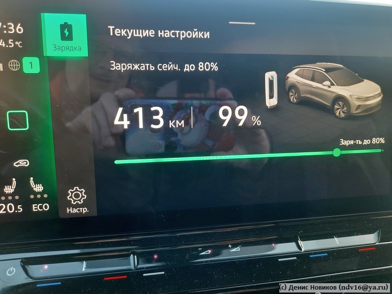 При выезде машина пообещала проехать 413 км на 99% заряда