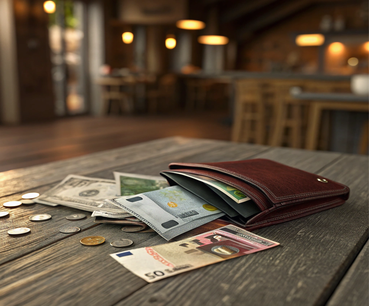 Фото кошелька с выпадающими купюрами (символ скрытых налогов)