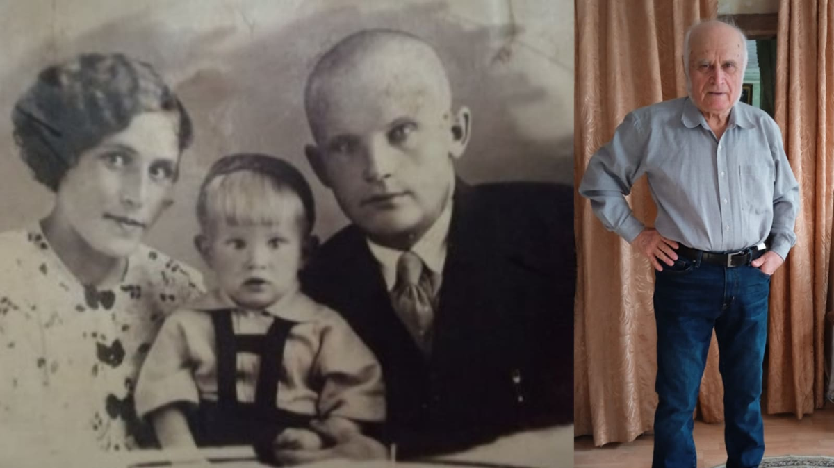 На снимке автор вместе с мамой провожают папу па фронт.
После освобождения от оккупации получили сообщение:
Командир танка лейтенант Уткин Сергей Федорович геройски погиб под Сталинградом.
Справа автору почти 83 года.