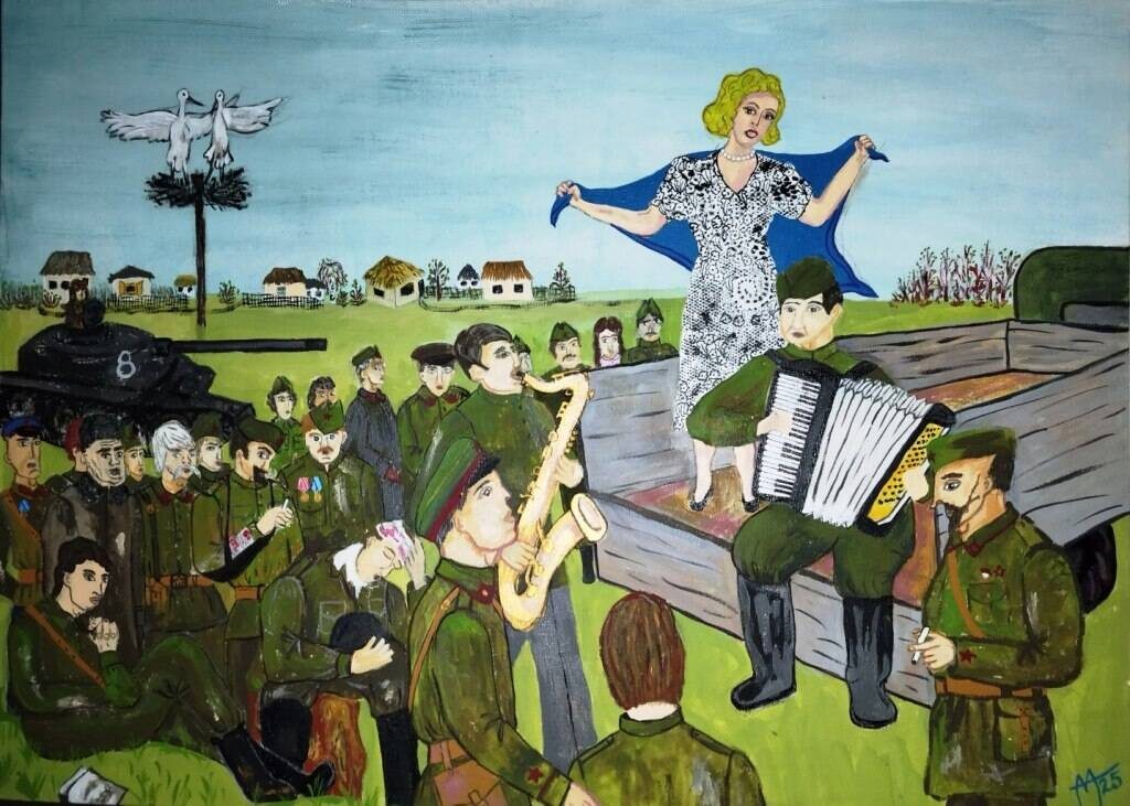 На фото: «Синий платочек», 2025 год. Холст на картоне, акрил. 70х50 см. Автор: Марина Абрамова