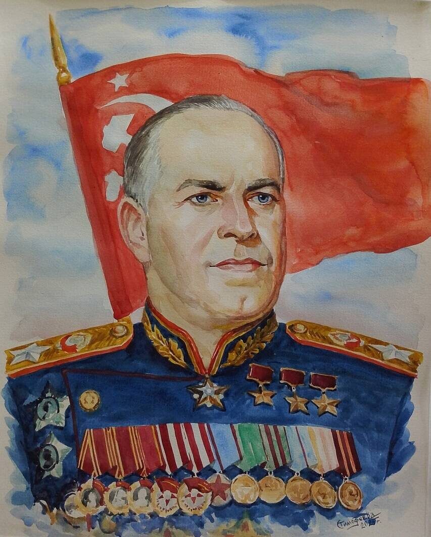 На фото: «Портрет маршала Георгия Константиновича Жукова», 2025 год. Бумага, акварель, 50х40 см. Автор: Тимофеева Светлана.