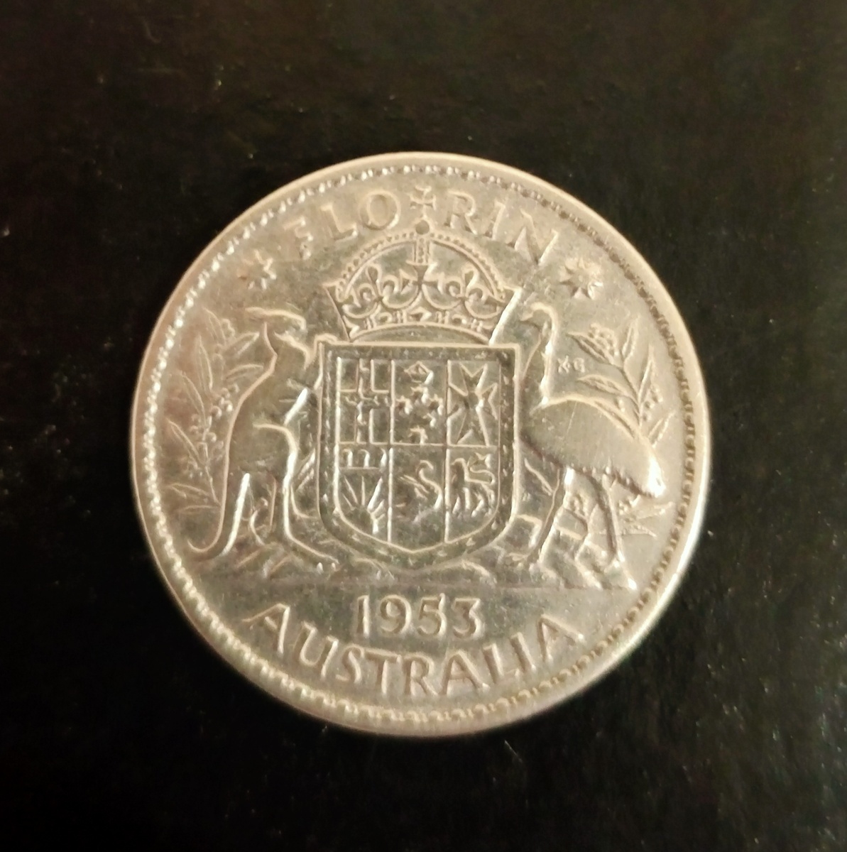 Реверс монеты 1 флорин 1953г. Австралия.