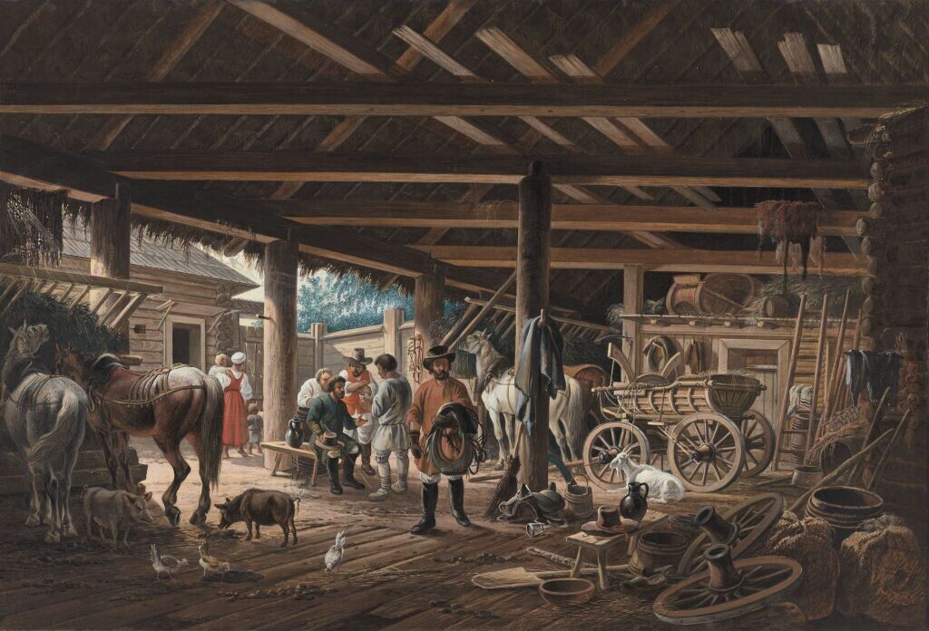 Александр Орловский. Крестьянский двор. 1813. Государственная Третьяковская галерея, Москва