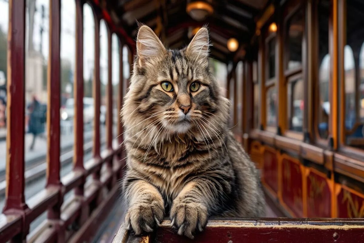 Это в советских трамваях коту Бегемоту вход был строго воспрещен. Канатные вагончики – другое дело...
Фото: Нейросеть shedevrum.ai