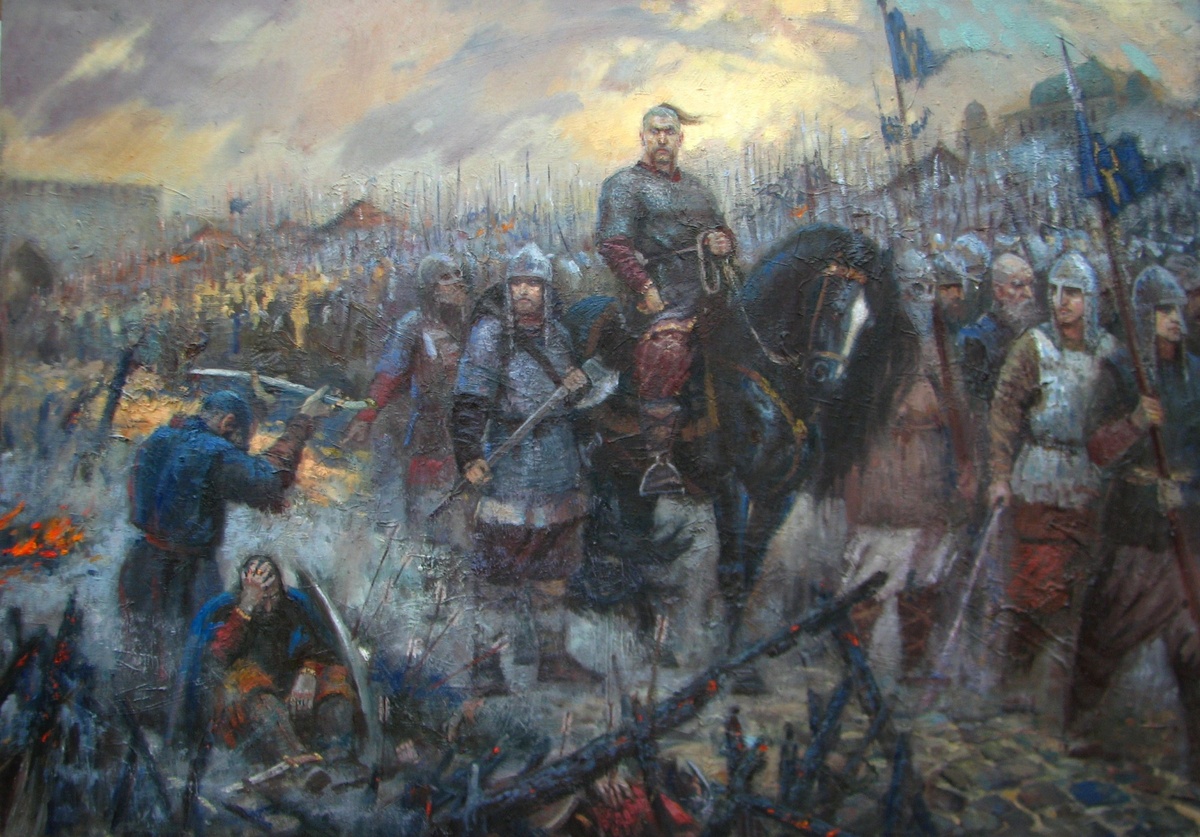 «Взятие хазарской крепости Итиль князем Святославом», художник В. Киреев