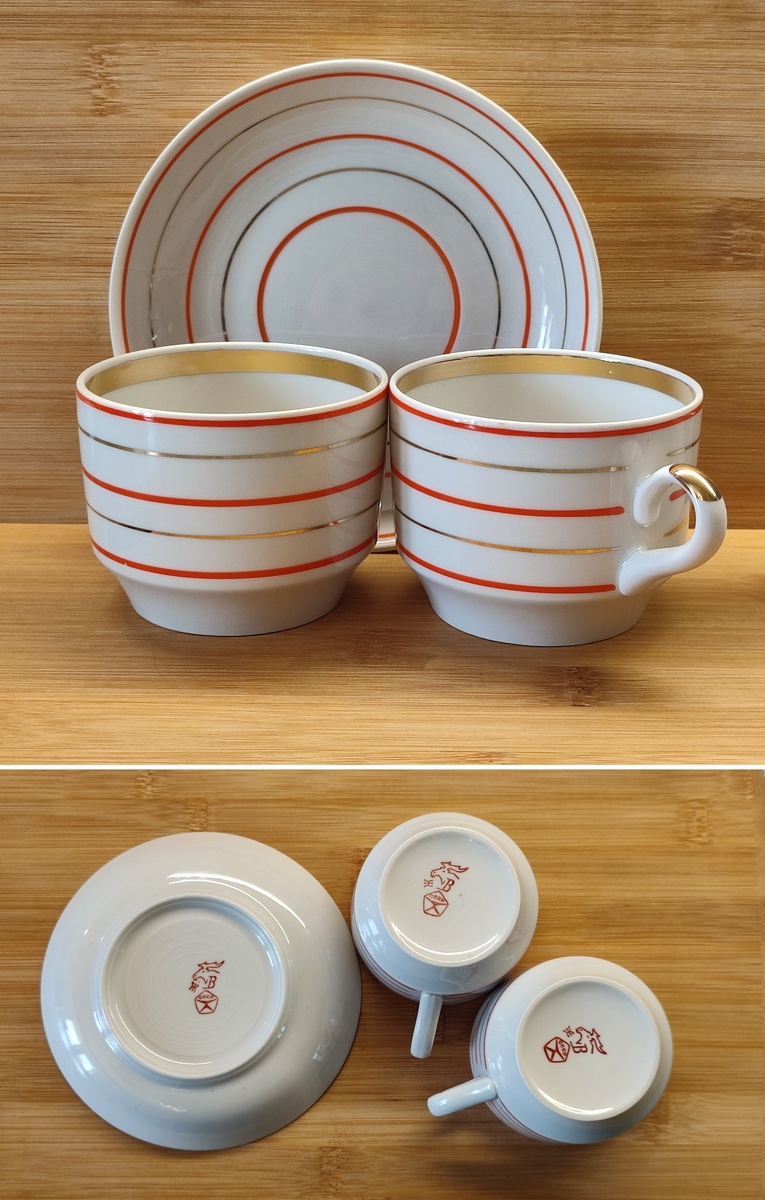 Две кружки (со знаком качества), блюдце, купленное в Питере в 2023 году (со знаком качества)