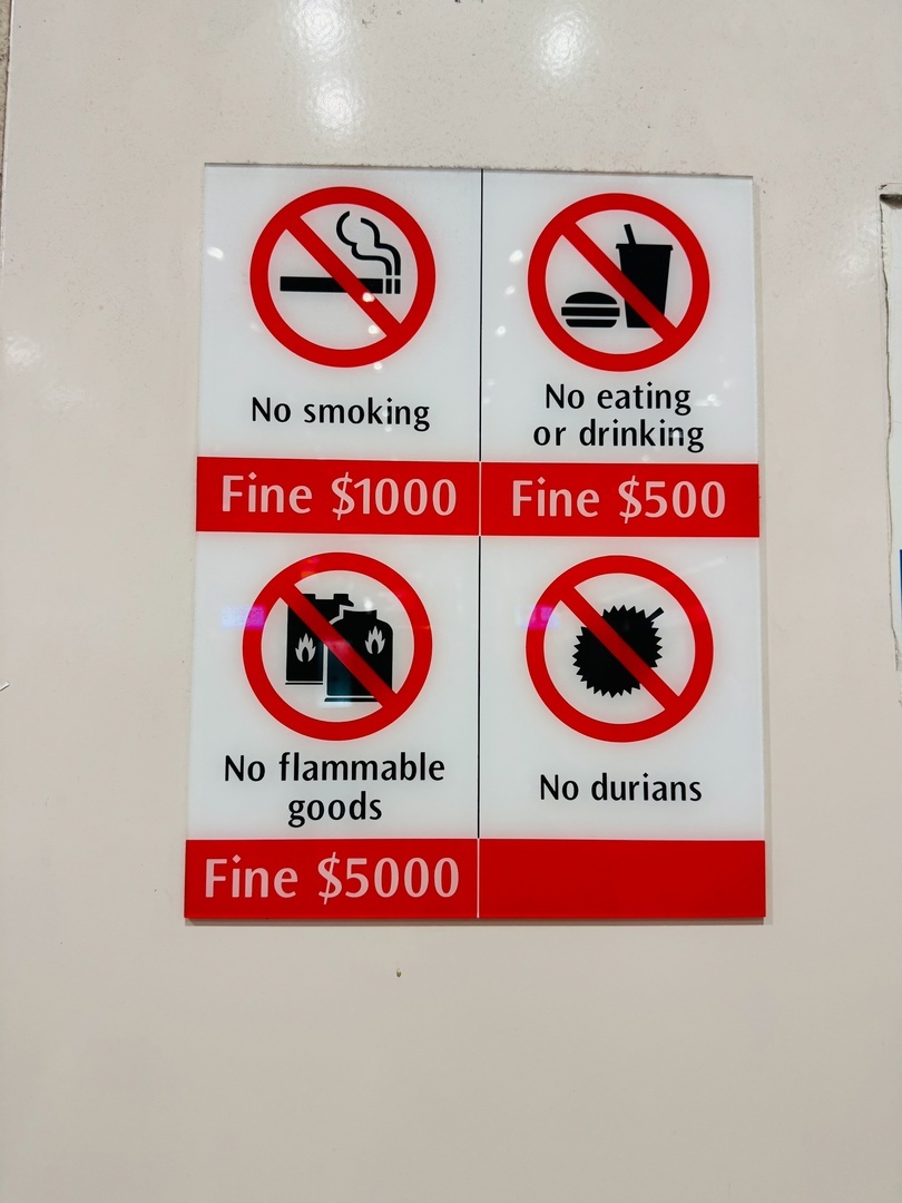 В метро Сингапура запрещено есть, пить, курить и провозить дуриан. При несоблюдении — штраф!