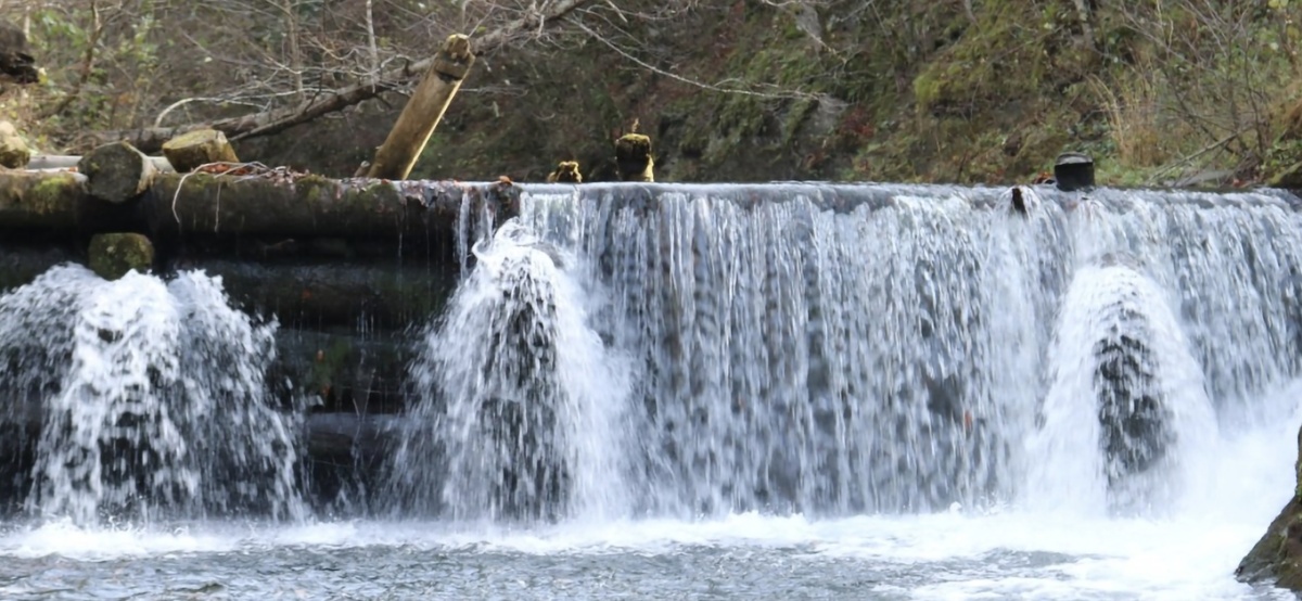 Искусственный водопад на реке Молчепа, плотина старой мини-гидроэлектростанции.