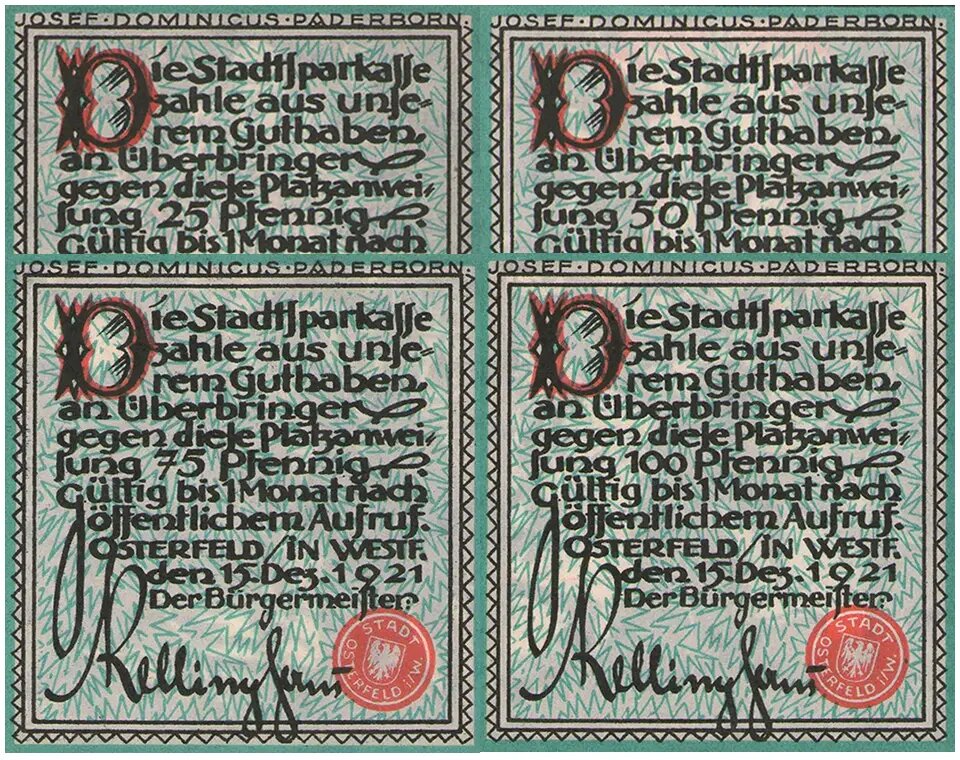 Остерфельд. 25-50-75-100 пфеннигов (аверсы)