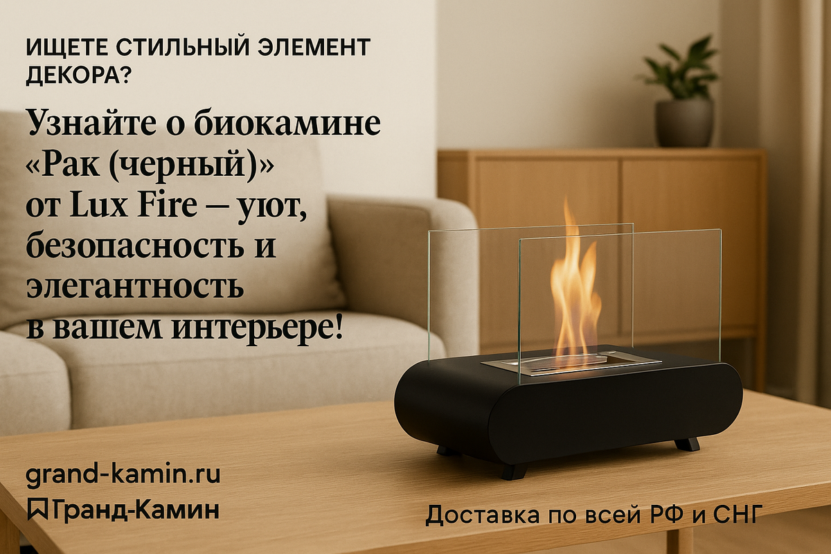    Как биокамин 'Рак (черный)' поможет создать уютный интерьер и повысить вашу самооценку без лишних затрат Kamin