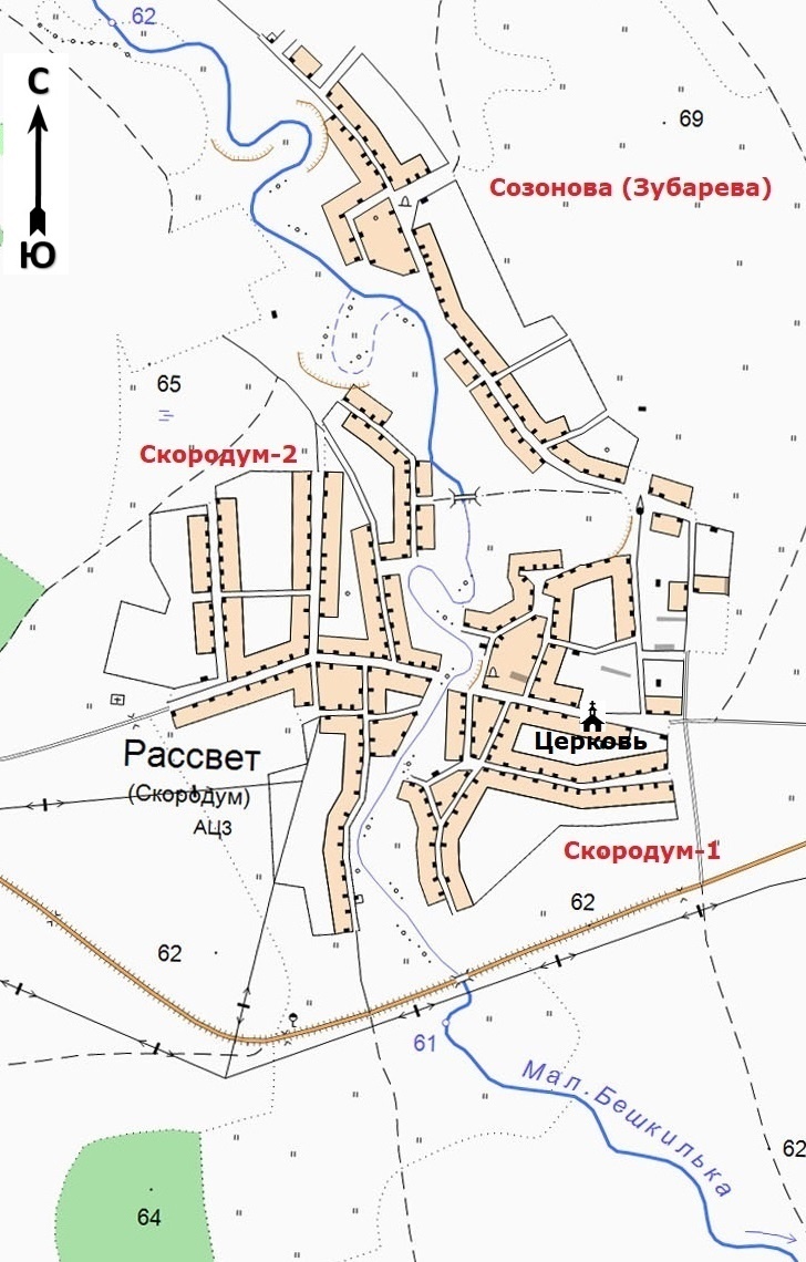 Фото-карта 2. Топографическая карта села Рассвет Исетского района. М 1:50 000 (в 1 см 500 м)