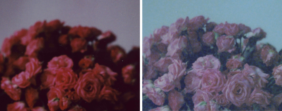 Увеличенный фрагмент. На просрочке не только сдвиг по цвету, но и явное зерно.