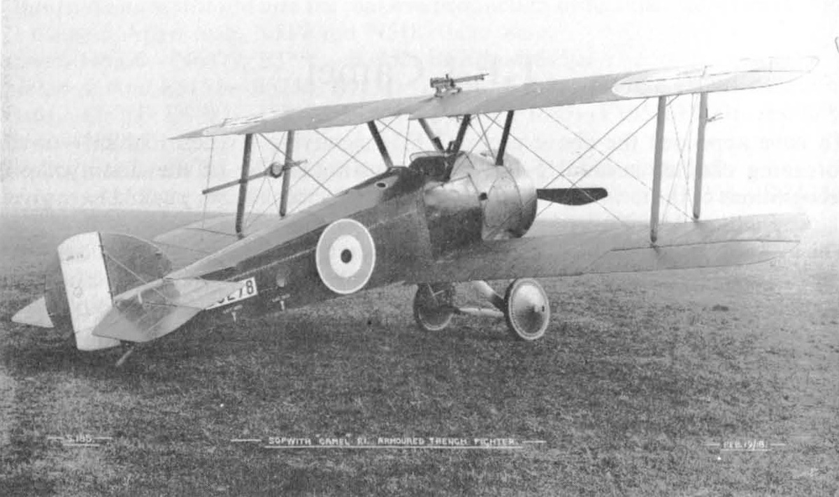 хотя крепление пулемета Lewis к верхнему крылу с помощью Admiralty Top Plane придало бронированному штурмовику T.F.1 некоторое сходство с флотским истребителем 2F.1 (вариант истребителя F.1 Camel), на самом деле этот самолет был непосредственным развитием F.1, о чем свидетельствует подпись к этой фотографии: «S.185 — Sopwith Camel F.1 Бронированный Траншейный Истребитель Фев. 19/18»