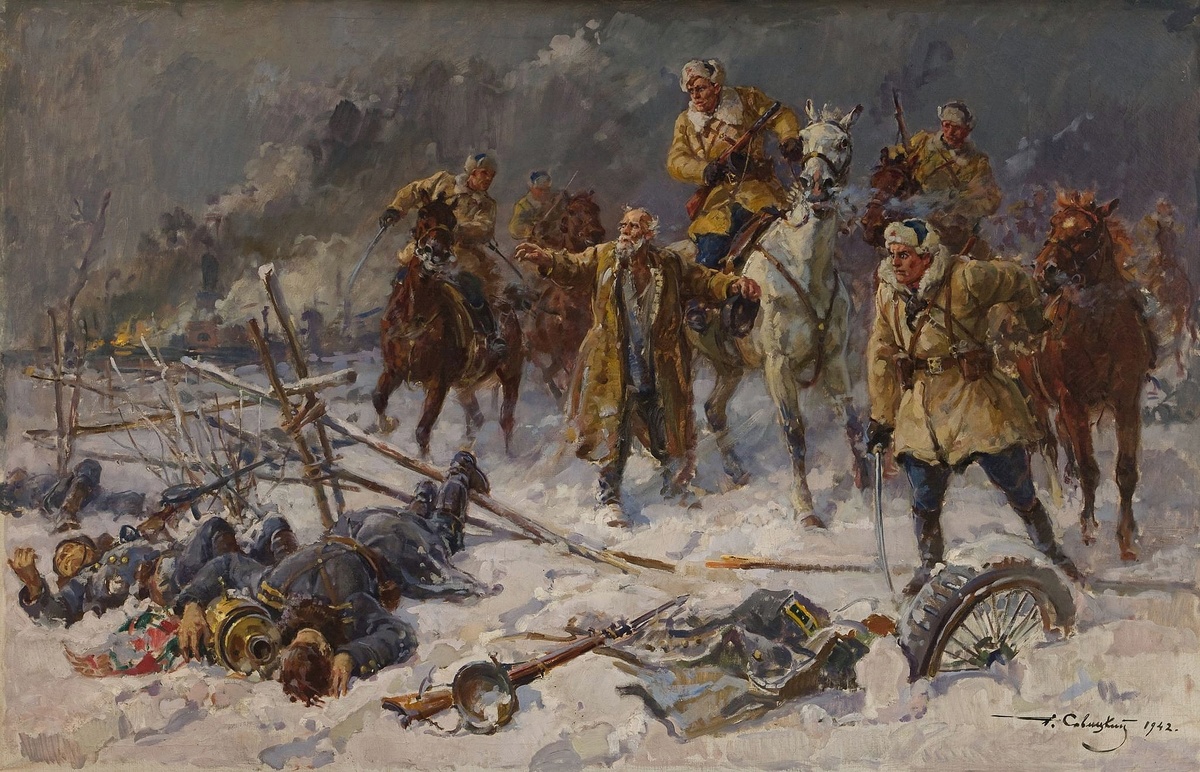 Георгий Константинович Савицкий, «По следам врага», 1942, холст, масло, 97 х 145, Самарский художественный музей