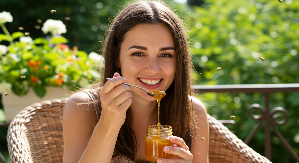 Девушка собралась кушать мед