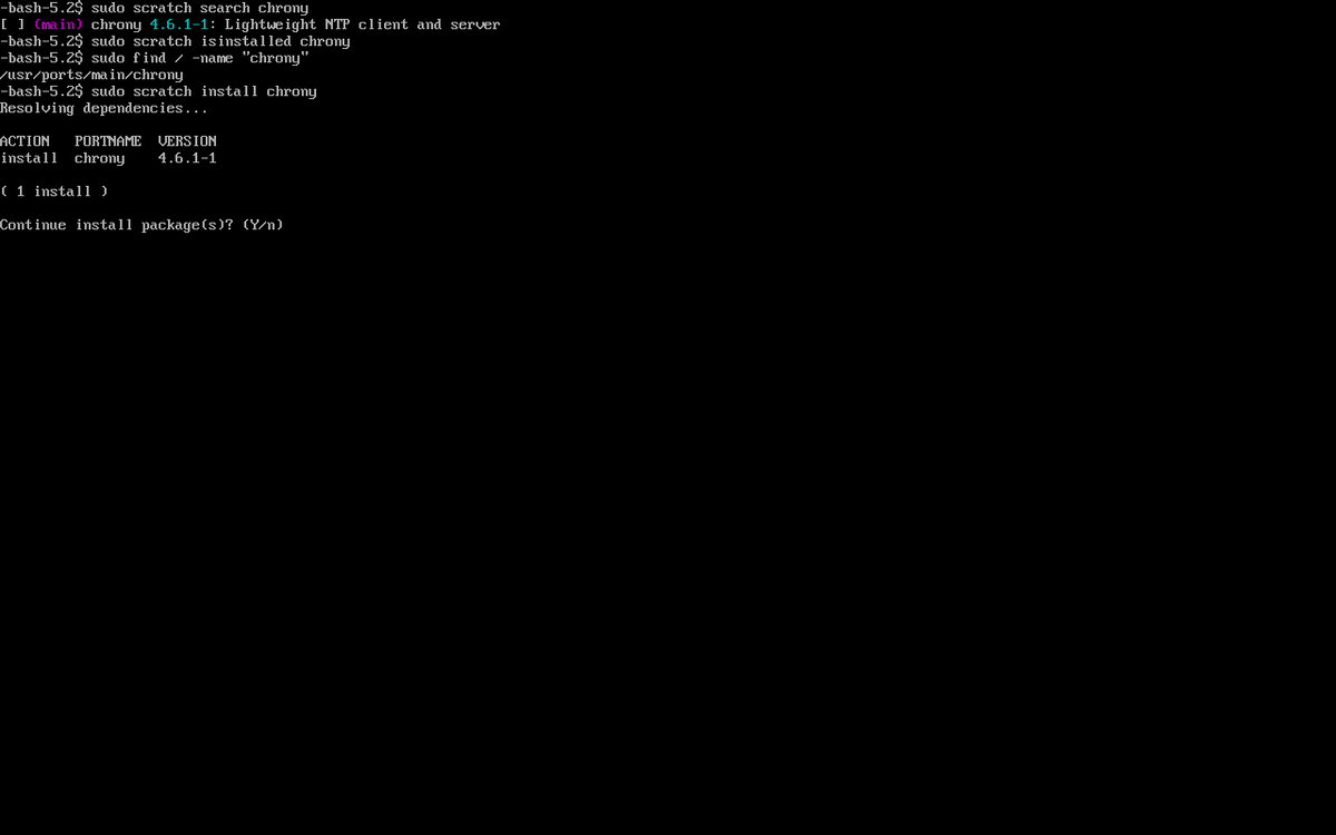 поиск и установка пакета chrony