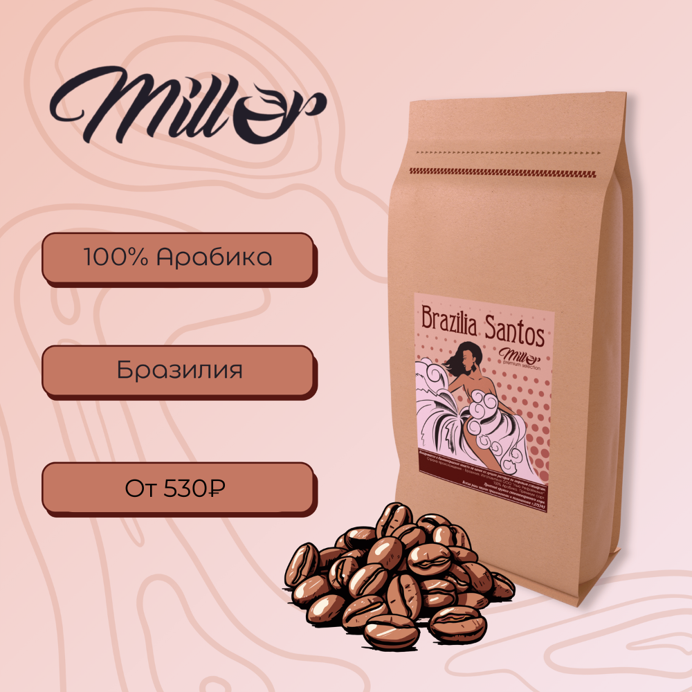 Классика из бразилии. Зерновой кофе - Brazilia Santos.