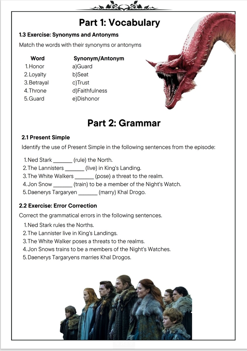 Фрагмент из воркбука " Игра Престолов"