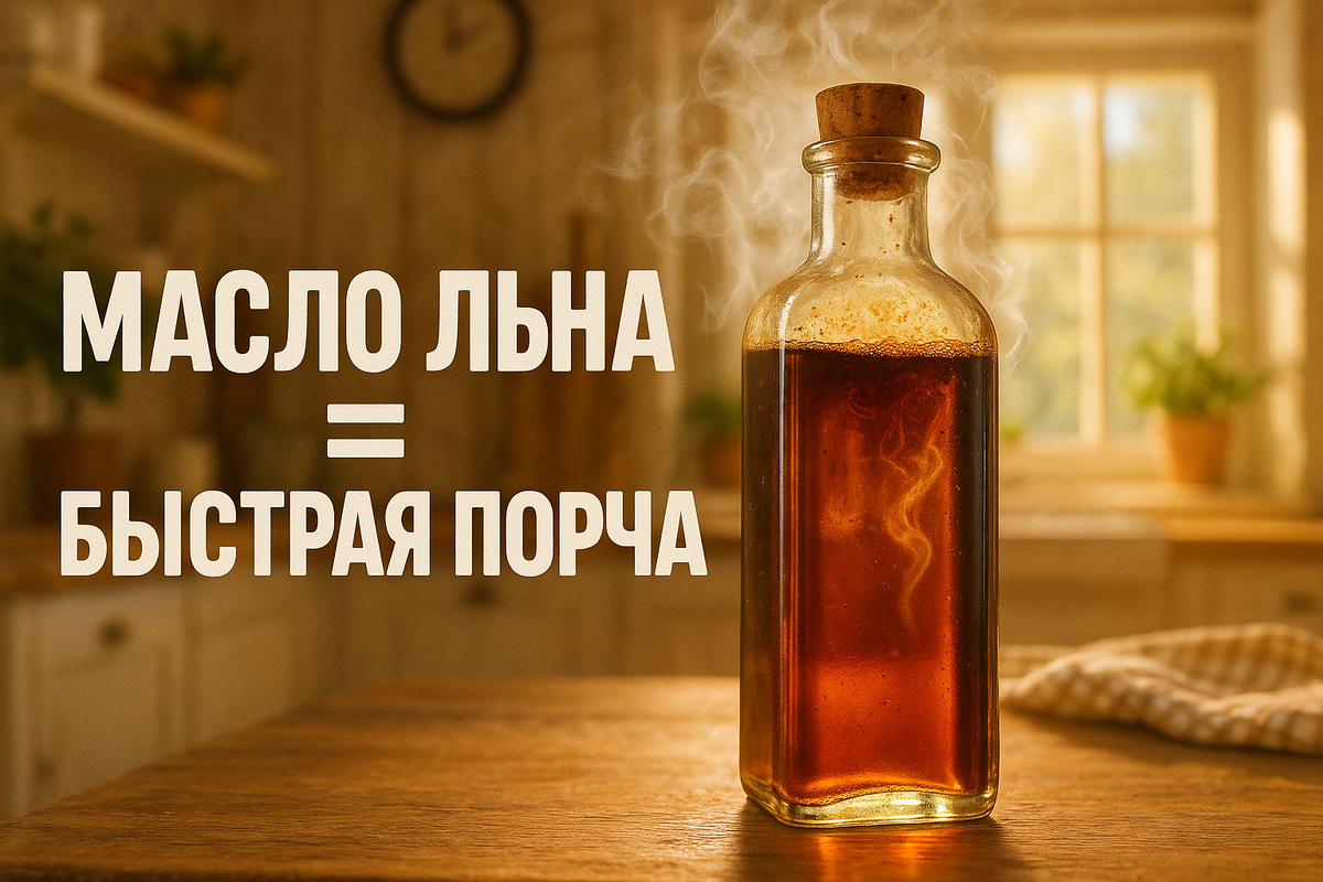 Открытая незатемненная бутылка - мгновенная порча льняного масла