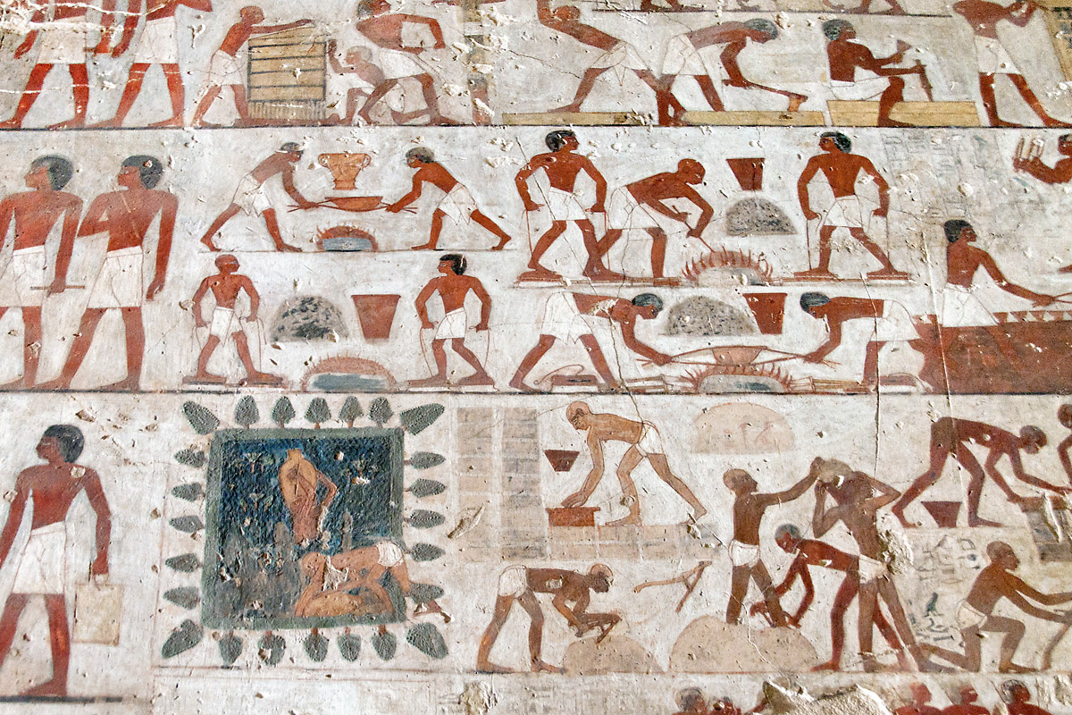 Древнеегипетская роспись, демонстрирующая работу строителей.
