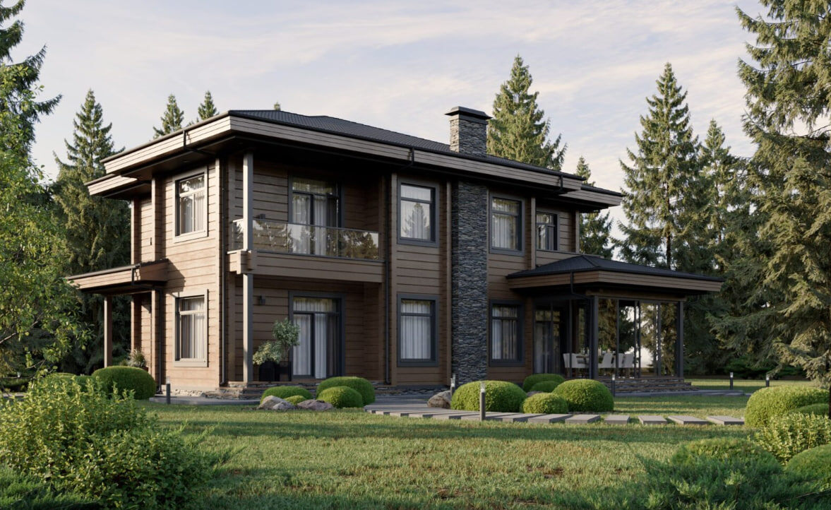 ПРОЕКТ ДВУХЭТАЖНОГО ДОМА, 252 м2: 3 спальни, 3 санузла, 2 террасы