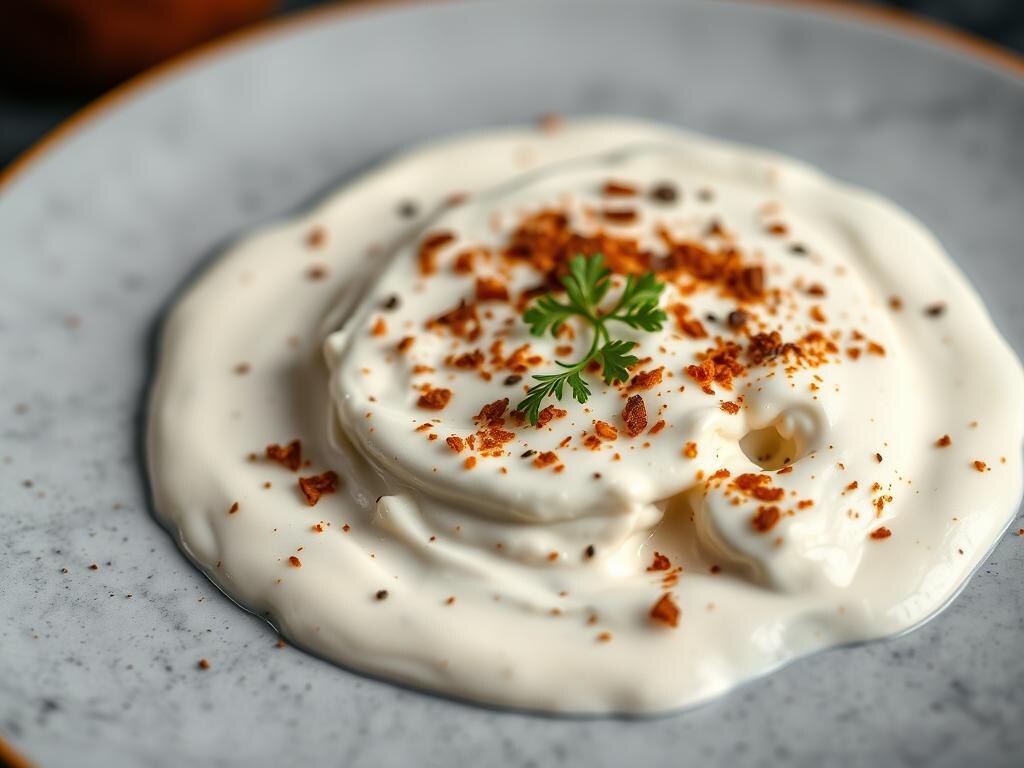    Ранч (ranch) — сливочная заправка на основе сметаны, майонеза и специй