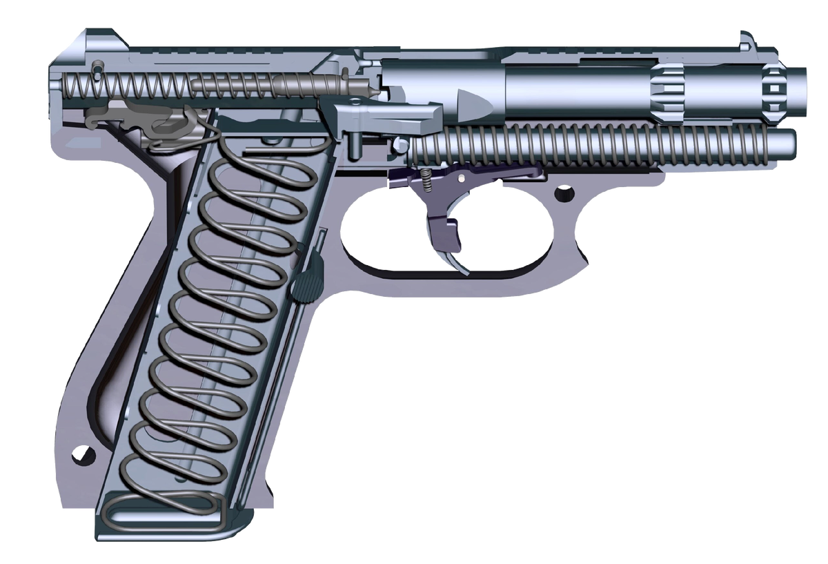 Положение частей и механизмов пистолета до заряжания: