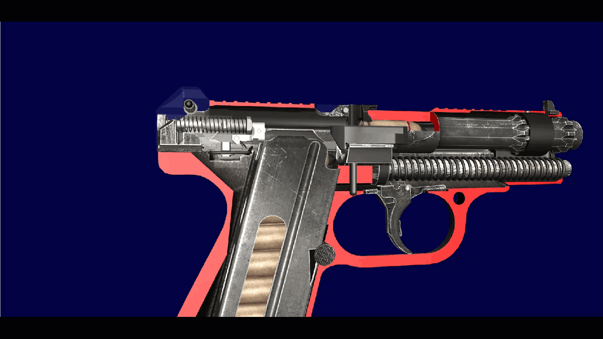  Взаимодействие частей и механизмов пистолета при стрельбе (World of Guns Gun Disassembly).