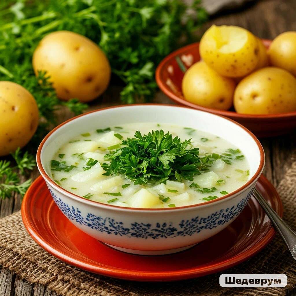 Обед в деревне. Окрошка с картошкой.