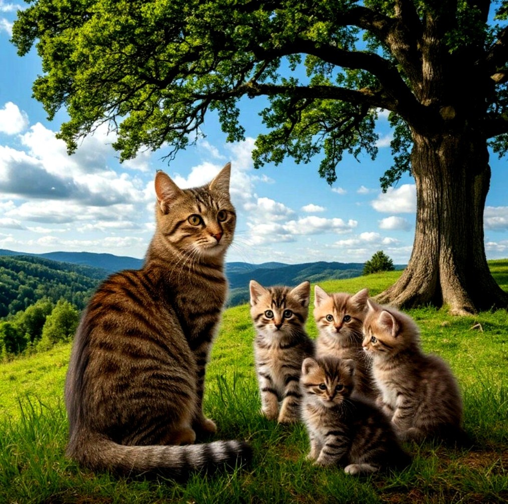 Кошка с котятами. создано в Шедеврум.