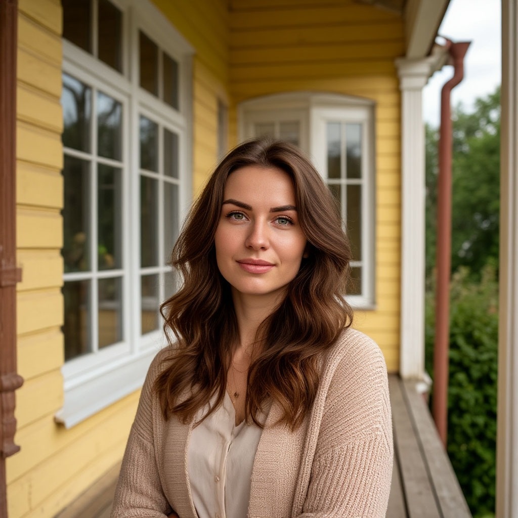 Ольга на крыльце дома