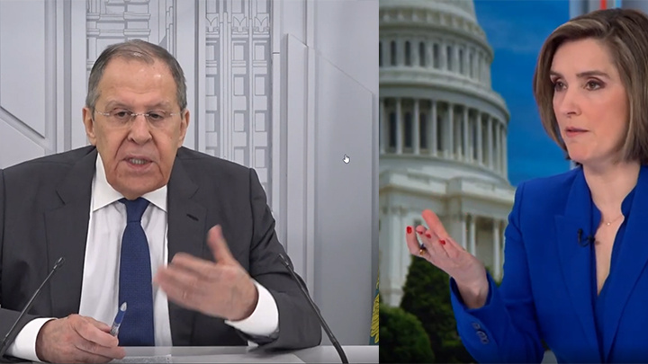    Ещё вчера это было невозможным: журналистка CBS взяла интервью у Сергея Лаврова. Без провокаций не обошлось. Скриншот: МИД России