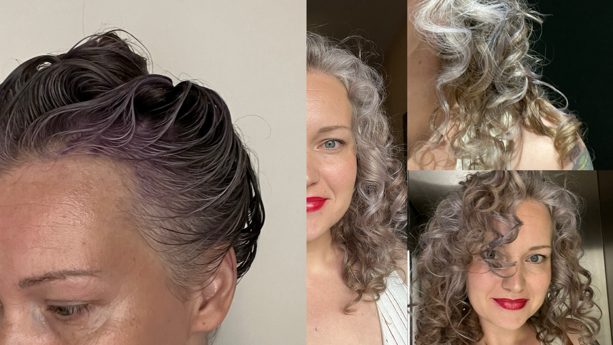 Один из шокирующих результатов при тонировке седины и отрастающего блонда с использованием ORGANIC KITCHEN Color Hair Mask True Witch...и правда, колдовской фиолетовый оттенок через 15 минут...