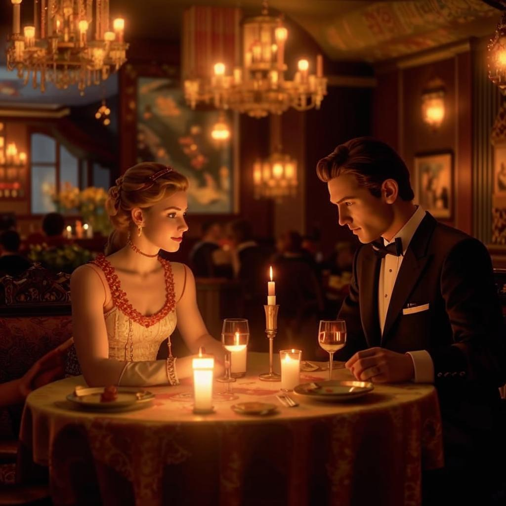 Никита и Варвара сидят в уютном ресторанчике, свечи мерцают, создаётся атмосфера романтики и тепла.