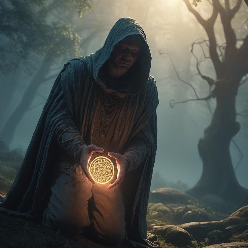 Мужчина поднял мистический предмет.