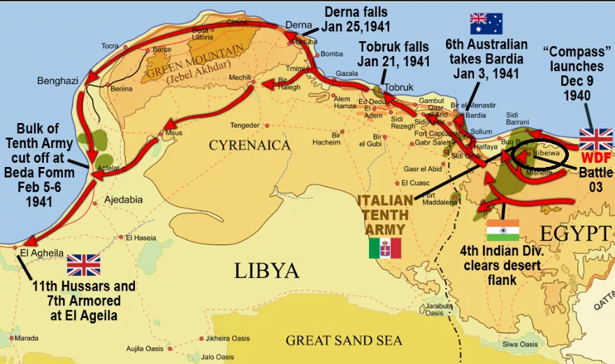 Карта наступления на Египет и Киренаику.