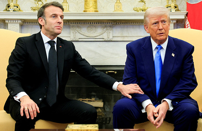    Эммануэль Макрон и Дональд Трамп.Reuters/Brian Snyder