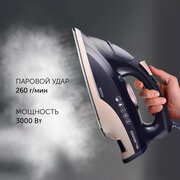Паровой утюг Polaris PIR 3074 SG AA 3m, встроенный парогенератор, мощность 3000 вт, синий/розовый
