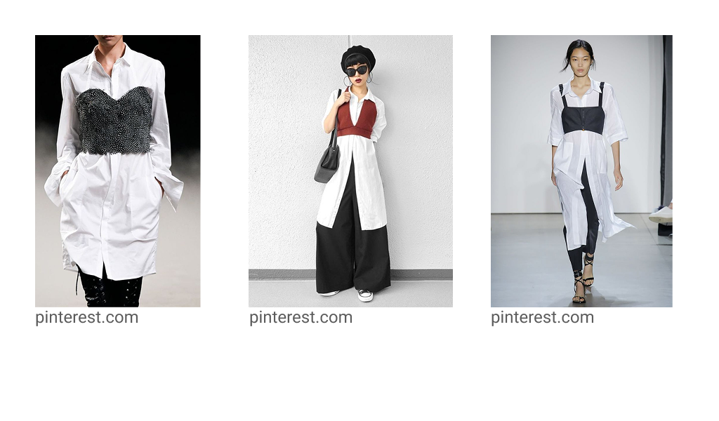 Короткий топ поверх классической белой рубашки.