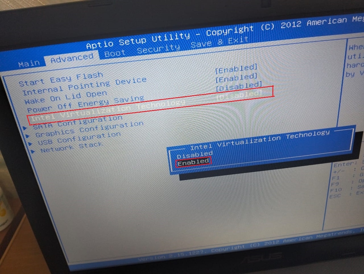 Включаем аппаратную виртуализацию