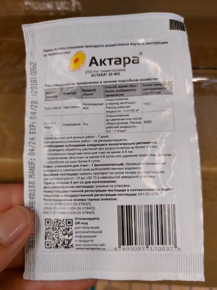 Инструкция актара (на упаковке с задней стороны)