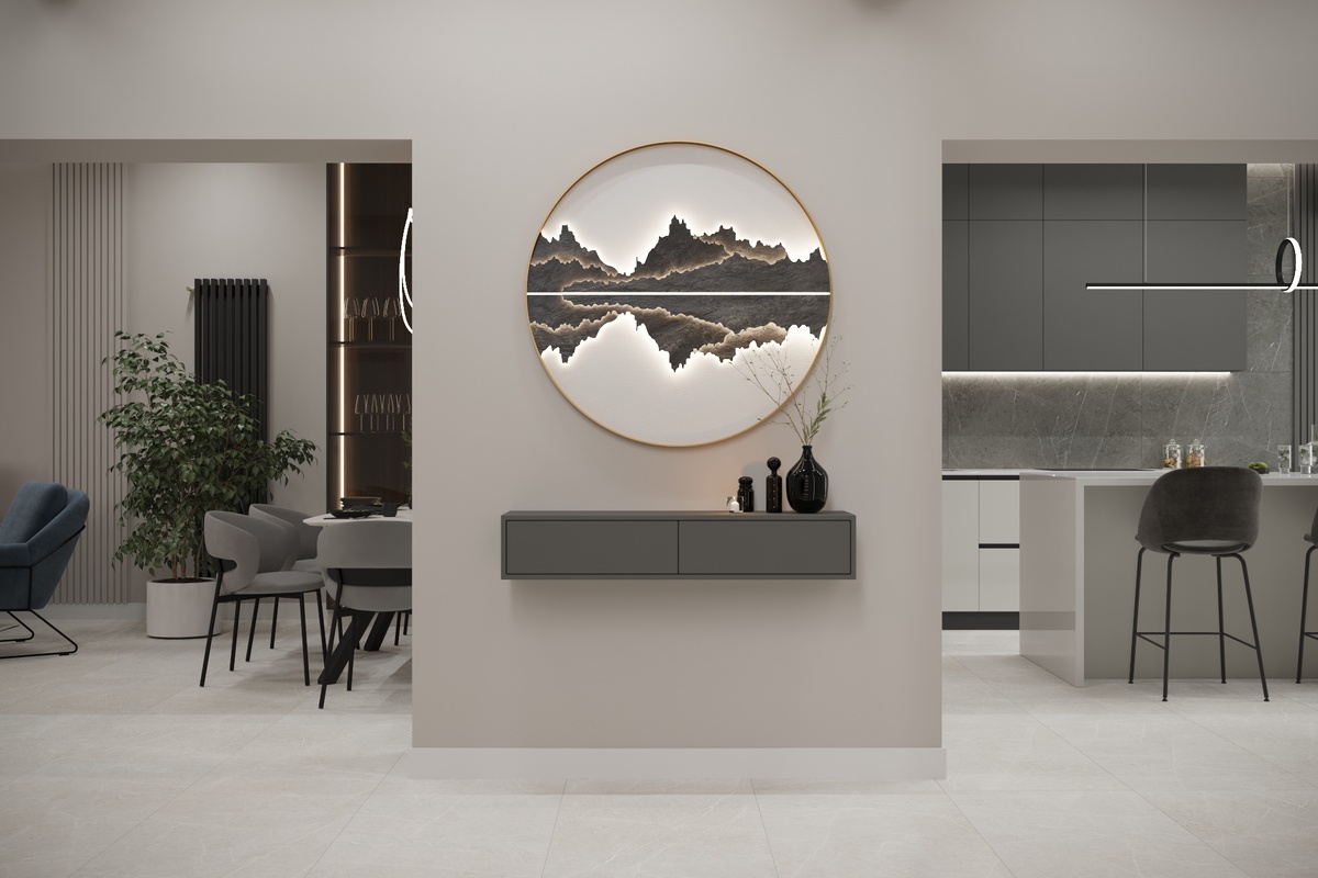 Стена с картиной в кухне-гостиной