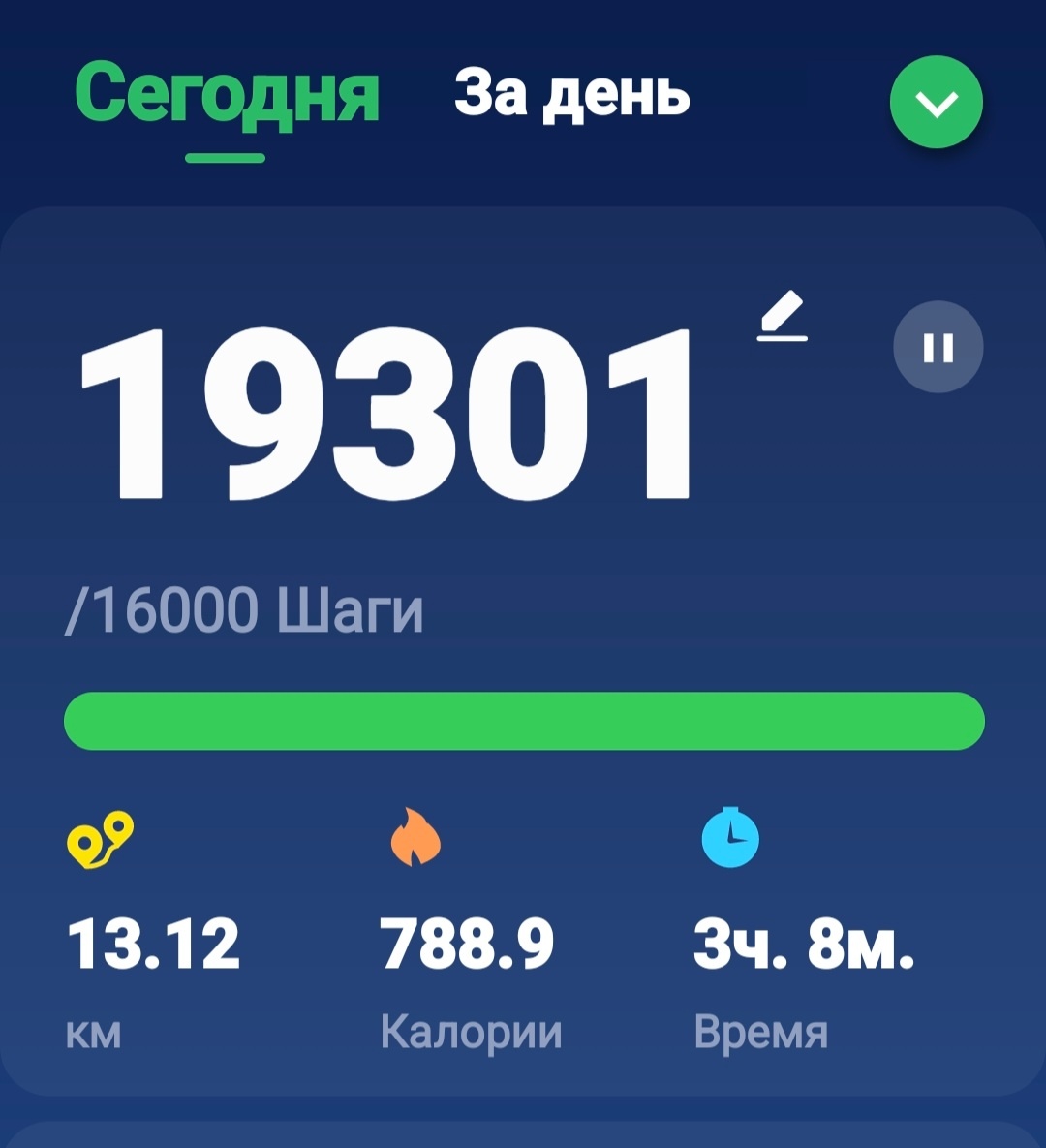 "Шагомер"  в телефоне. Фото автора.