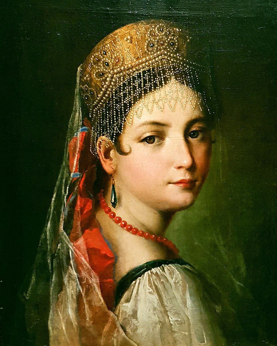 Мауро Гандольфи (?) (1764-1836) Девушка в сарафане и кокошнике,  1820-е, х.м.Музей В.А.Тропинина