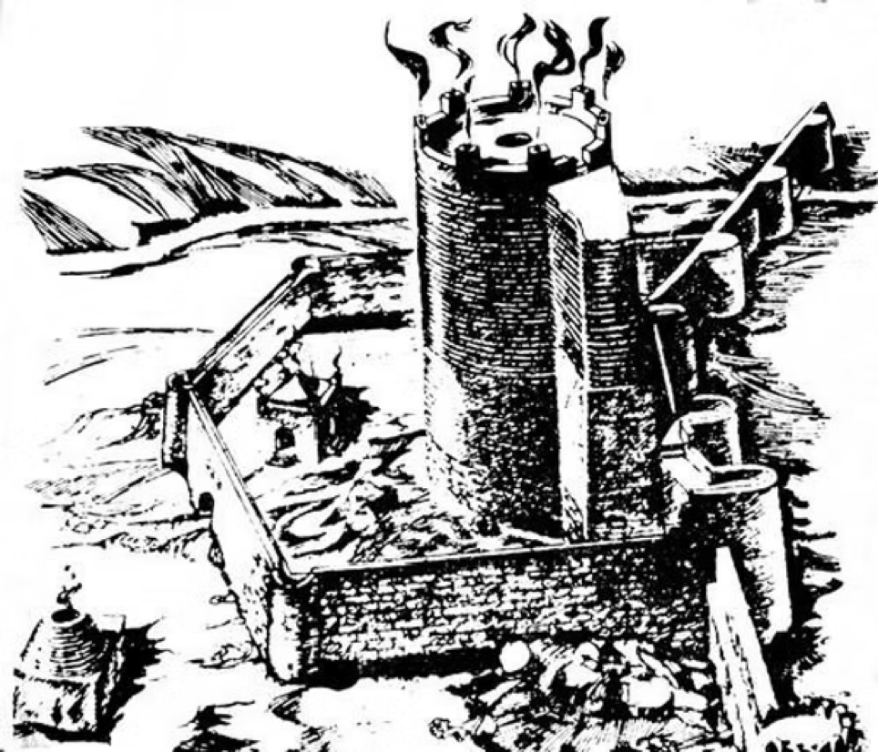 Реконструкция храма огня башнеобразной формы проф. Давуд Ага оглы Аху́ндова. Источник изображения: https://www.obscurehistories.org