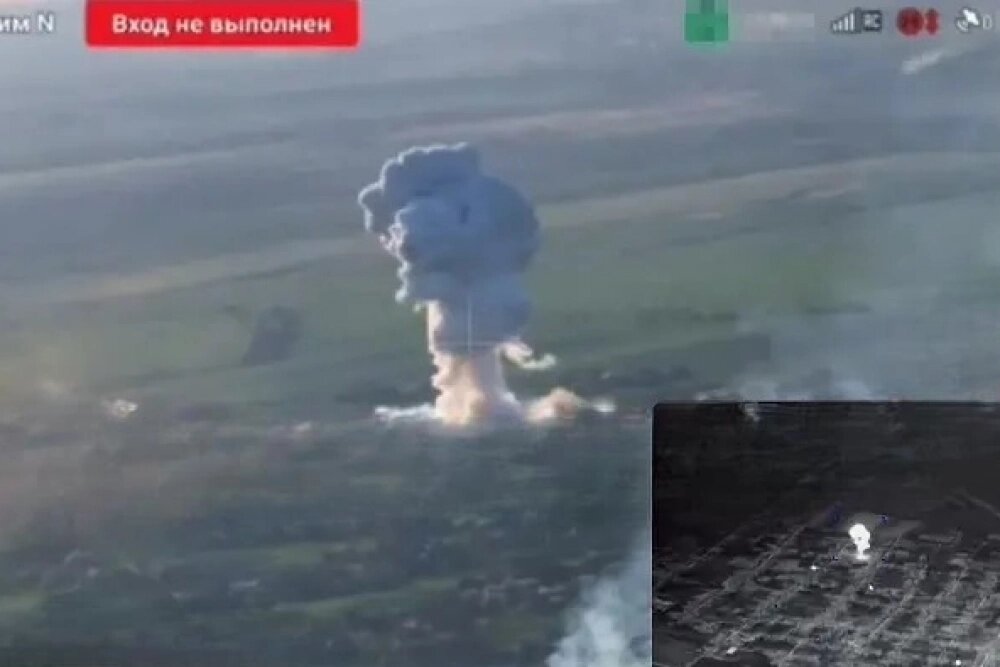    Очередной удар пришелся по позициям ВСУ в н. п. Богатырь. Кадр видео.