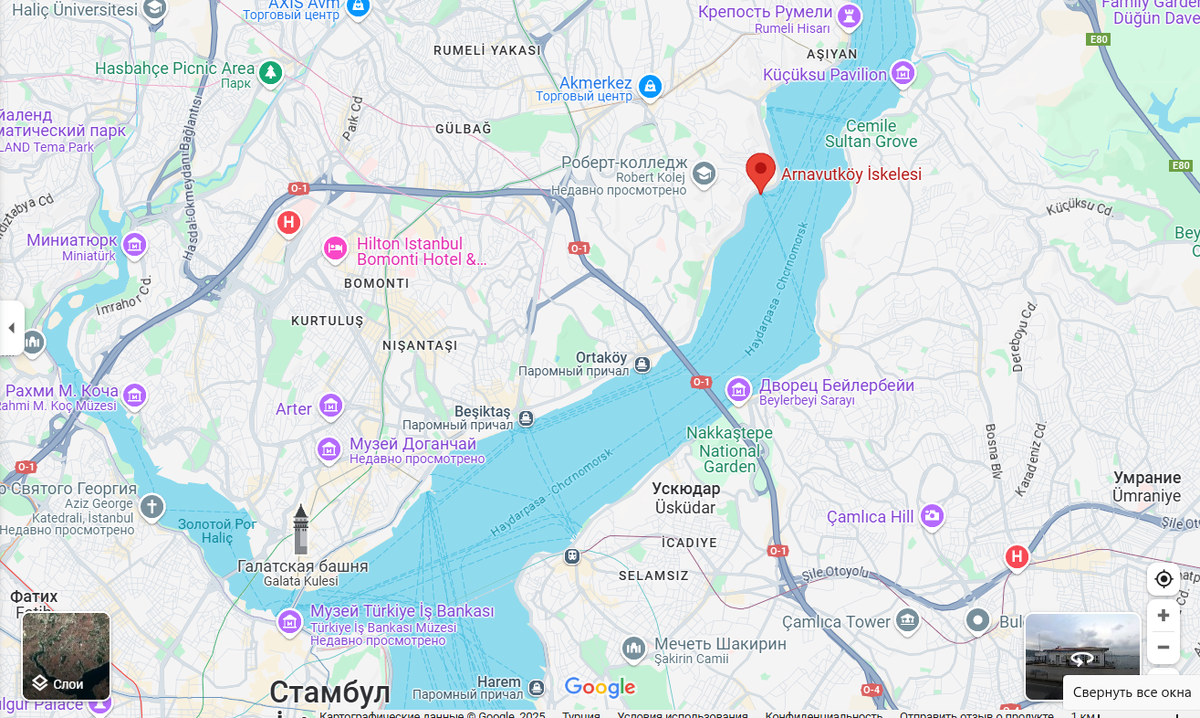 Скриншот Google Maps с отмеченным на карте Arnavutköy İskelesi