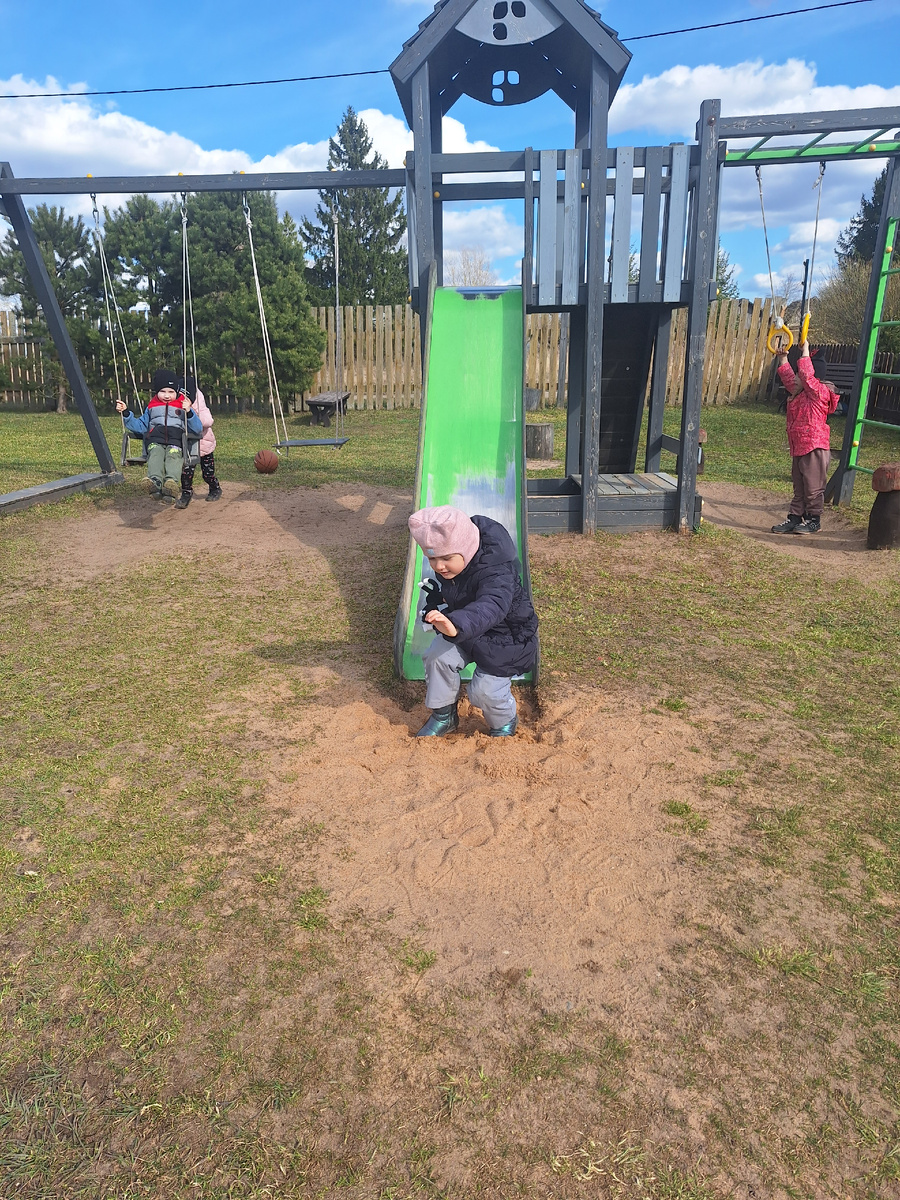 Детская площадка на страусиной ферме. Ника уже освоила горку