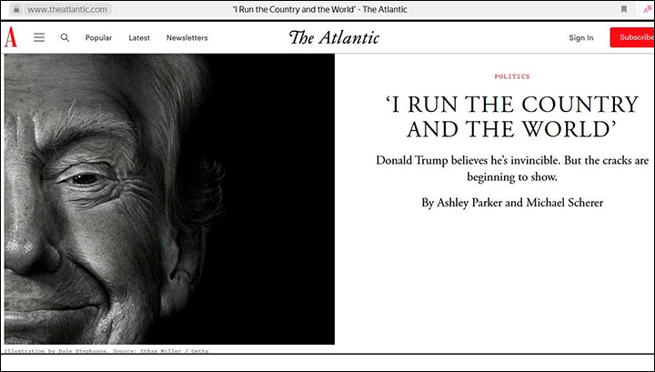 Дизайнеры либерального журнала попробовали загадать ребус: узнаем ли мы на этом фото Дональда Трампа? Скриншот: интернет-сайт theatlantic.com