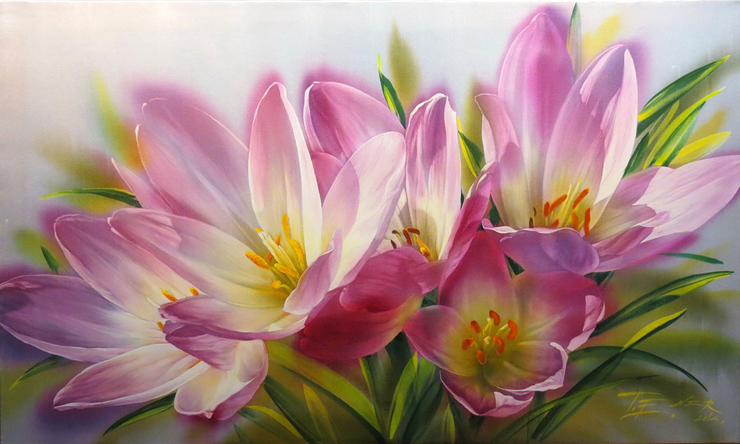 Елена Тенер. "Розовые крокусы" (60х100 см)